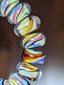 Glassbymelissa - lampwork glass bead set - multicolor swirl spacers - 23 beads