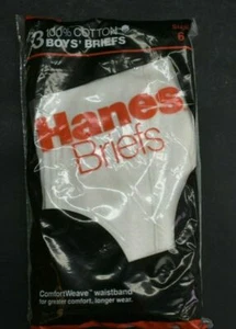 New Vintage Deadstock Hanes 1985 100% Cotton Boys Briefs 3 Pairs Sz 6 - Picture 1 of 7