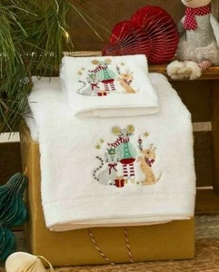 BABY BATH TOWEL & FACE WASHER SET kids child embroidered Mouse Dog Cat Christmas - Picture 1 of 3