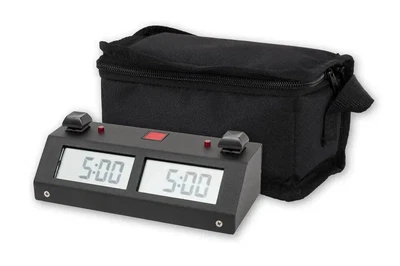 Chronos GX Digital Game Chess Clock - BUTTON - Black with Carrying Bag - Image 1 of 2