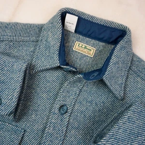 Vintage L.L.Bean Northwoods Wool Flannel Shirt Jacket Herringbone Heavyweight L - Picture 1 of 9