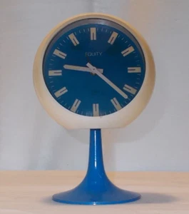 Vintage MCM Atomic Space Age Wind-Up Alarm Clock Blue White Hong Kong NICE - Picture 1 of 8
