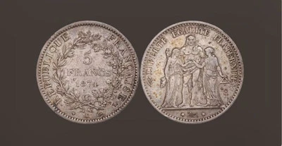1874-K France (3rd Republic). Large Silver 5 Francs - Image 1 of 4