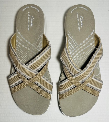 Sandali donna Clarks Cloudsteppers slip on slide Mira Isle comodi sabbia taglia 9M