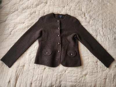 Lands End 100% Boiled Wool Button-Up Jacket Cardigan Brown Women's Petite Small - Image 1 of 4