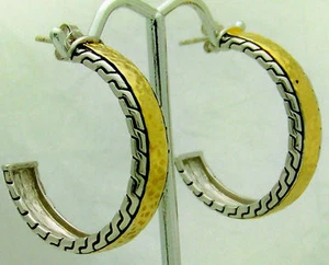 CLASSY ESTATE HANDCRAFTED STERLING SILVER & HAMMERED VERMEIL HOOP EARRINGS - Picture 1 of 1