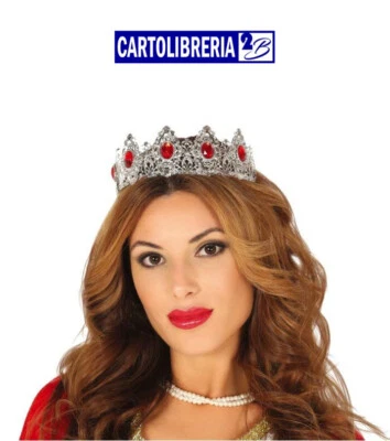 Corona Diadema principessa argento metallo con gemme- Accessori Carnevale ADULTO - Immagine 1 di 2