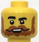 Lego New Yellow Minifigure Head Black Eyebrows Dark Orange Beard Moustache Part