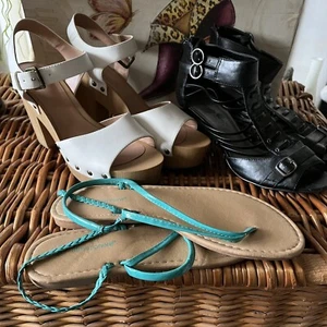 3 x Ladies Shoes Sandals Size 6 F&F New Look Atmosphere Heel Flats Faux Leather - Picture 1 of 12