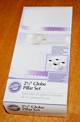 Wilton ~ 2-1/2 Inch GLOBE PILLAR SET #303-824 - White, Pearlized Plastic - New - Image 1 of 4