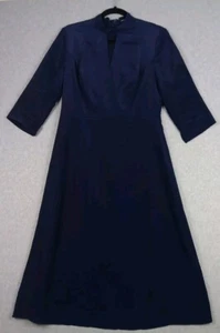 J Peterman Women's Dress Size 8 100% Silk zip back 3/4 Sleeve Midi Navy cut out - Picture 1 of 7