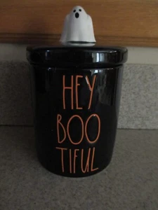 NIB RAE DUNN Hey Boo-Tiful Black Jar Ceramic Ghost Canister, Halloween, Fall!! - Picture 1 of 1