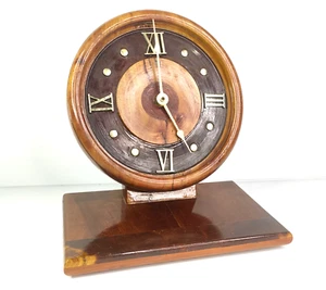 Desk Clock Wood Mid Century Modern Vintage Handmade Roman Numeral Face Working - Picture 1 of 11