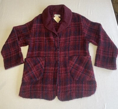 NEW Boyne Valley Weavers Handmade Wool Blend Cardigan Sweater Womens L Plaid NWT - Image 1 of 4