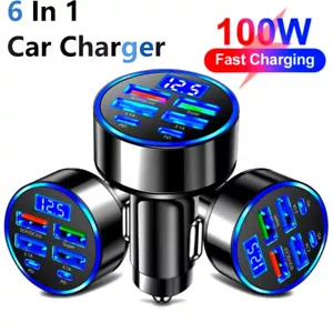 Auto Ladegerät 100w USB-C & USB A Zigarettenanzünder 6 in 1 Ladeadapter KFZ LKW - Bild 1 von 7