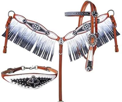 Showman Bejeweled Black & White 4 Piece Headstall & Breast Collar Set - Image 1 of 4