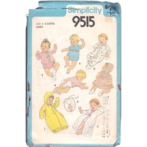 Vintage Sewing PATTERN Simplicity 9515, Infants Layette 1980, Size 6mo plus Tran - Picture 1 of 2