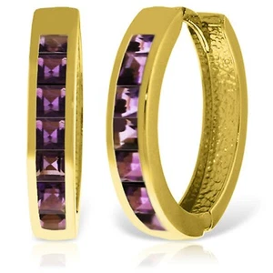 1.20 Carat 14K Yellow Gold Hoop Huggie Gemstone Earrings w/ Natural Amethysts - Picture 1 of 4