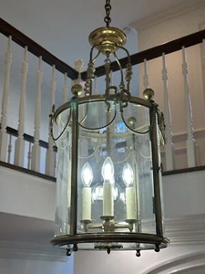 Large Antique French Louis XVI Style Gilt Bronze Crystal Four-Light Lantern 26” - Picture 1 of 4