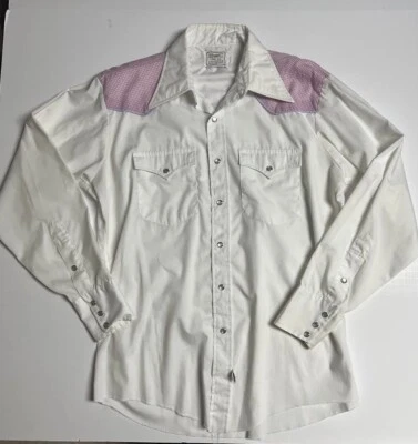16.5-35 H Bar C Pearl Snap California RanchWear Western Pink Shirt Long Tail - Image 1 of 4