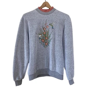 Vintage Kolibri Pullover Erwachsene klein Blumenmuster Rundhalsausschnitt BonWorth Cottagecore 90er - Bild 1 von 10