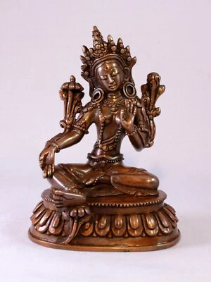 Estatua de Tara verde cobre envejecida artesanal nepalí (4 pulgadas) Foto 1 de 4