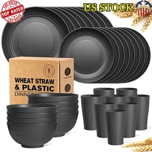 32-Piece Unbreakable Dinnerware Set Lightweight BPA Free Dishwasher Safe Black - Picture 1 of 7