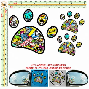 FOOTPRINT sticker bomb auto mirror IMPRONTA adesivi serbatoio specchietti 3 pz - Picture 1 of 2