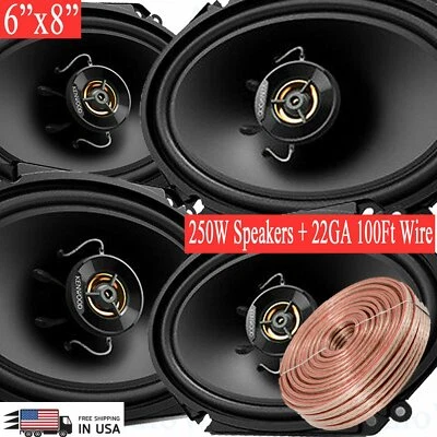 4x Kenwood KFC-6866S 6" x 8 "5" x 7" 250 Watts Coaxial Car Speakers + 100ft Wire