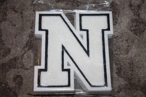 Vintage School Letterman Varsity chenille Letter N Sports sew on patch WHITE - Picture 1 of 1