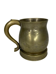 Cup Mug Floral Motif Design White Metal Brass Look Holds 2 cups - Picture 1 of 13