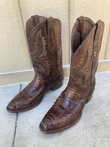 Stivali da cowboy Texas Country 11 44 1995 pelle di serpente marrone pelle punta punta - Foto 1 di 12