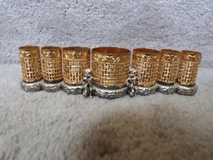VINTAGE Hollywood Regency Cherubs Lipstick Makeup Holder Gold Silver 7 Slots 6" - Picture 1 of 10