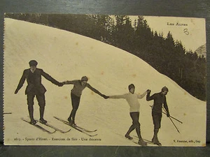 cpa sport ski skieurs exercices une descente dans les alpes - Picture 1 of 1