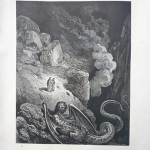 1866 Antique Engraving, Gustave Dore, Geryon, Dante's Inferno 14.5 x 11" Gothic - Picture 1 of 10