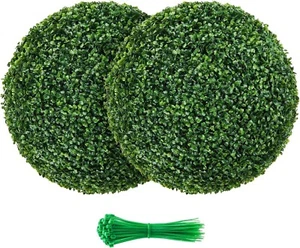 Faux Boxwood Decorative Topiary Ball Artificial Plant (2 Pcs 15 inch) - Picture 1 of 4