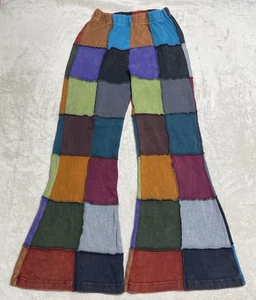 Pantaloni patchwork Earthbound Trading donna piccoli multicolore bohemien hippie chic - Foto 1 di 12