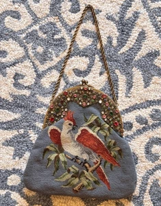 Antique Austrian petit point Faux jeweled Brass frame purse Handbag - Picture 1 of 14
