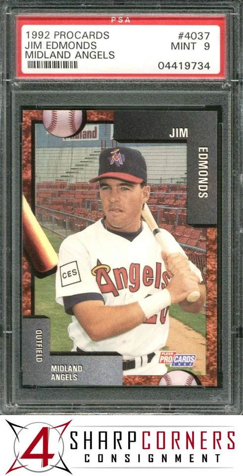 1992 FLEER PROCARDS MIDLAND ANGELS #4037 JIM EDMONDS RC POP 5 PSA 9 - Image 1 of 4
