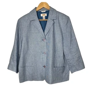 Talbots Petites Blazer Blue White Irish Linen Blend Career Casual Women Size 16 - Picture 1 of 9