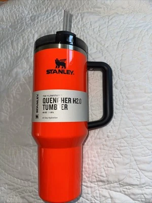 Vaso de 40 oz nuevo con etiquetas Stanley naranja neón brillante H2.0 apagador estado de flujo Foto 1 de 4