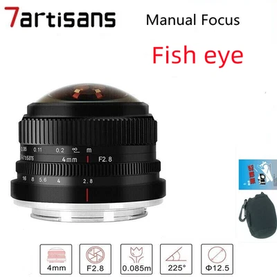 7artisans 4mm F2.8 Manual Focus Fisheye Lens for Sony E Fujifilm X Micro 43 EF-M - Image 1 of 4
