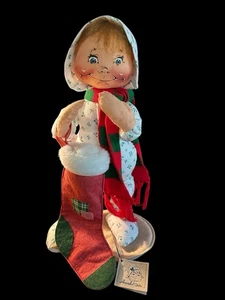 De colección Raro 1990 Muñeca Annalee Niña Navidad Pijama con Stock/Bufanda 7672 - Imagen 1 de 9