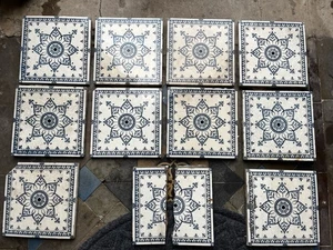 Set Of 10 19th Century Ornate Blue & White Victorian Tiles - Picture 1 of 13