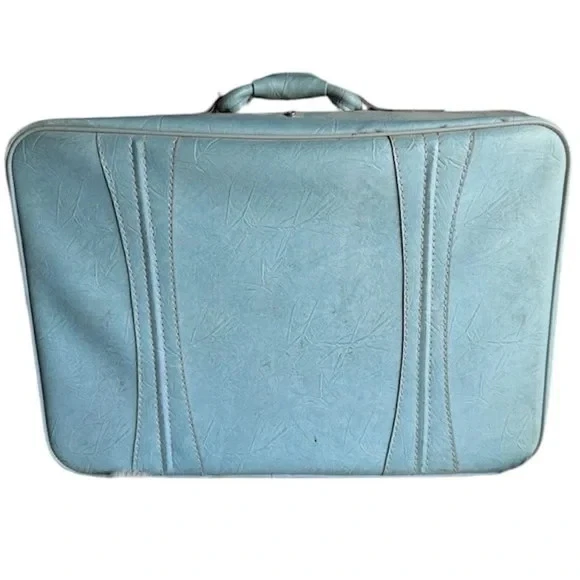 Rara Mala Macia Vintage "Três Estrelas" Anos 70 Couro Azul-petróleo Meio Século - Imagem 1 de 4