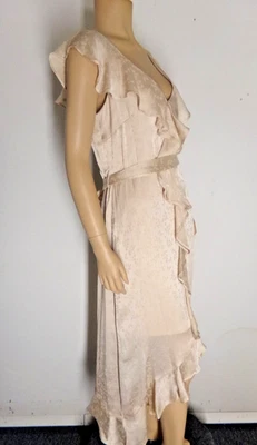DKNY Midi Dress size 8 beige Nude cascading ruffles flutter sleeve High Low NWT - Image 1 of 4