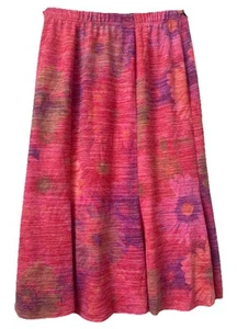 FINNKARELIA Floral Skirt Linen Mix Elastic Waist Lined Pink Orange Multi UK14 - Picture 1 of 9