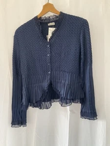 Roman Originals Navy Blue Frill Detail Womens Blouse Size S - NWT - Picture 1 of 6