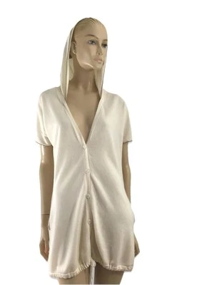 MATILDE IVORY W/GOLDEN TRIM  100%CASHMERE HOODED CARDIGAN- SWEATER SIZE 44/L - Image 1 of 4