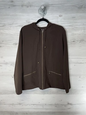 Chaqueta lateral Chico's Zenergy Neema Court para mujer talla 3 chocolate con capucha cremallera completa Foto 1 de 4